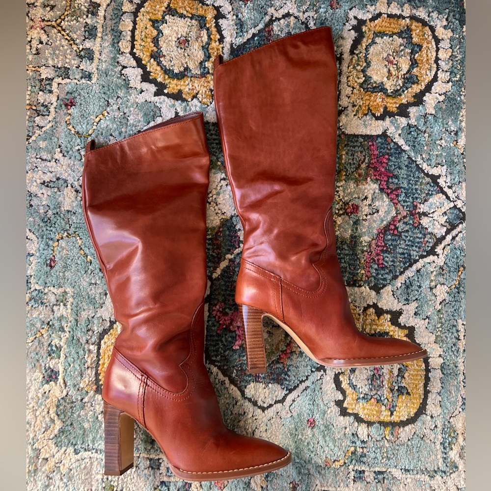Zara Knee High Leather Heeled Boots
